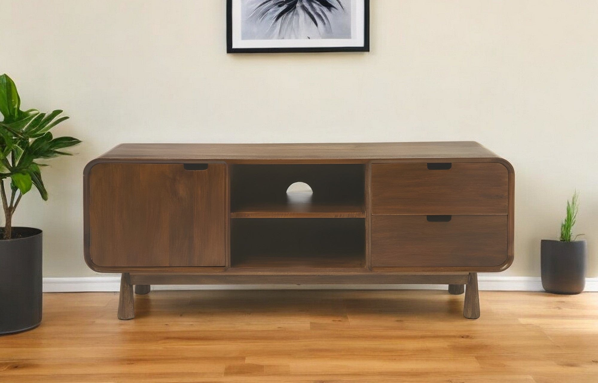 50" Brown Mid Century Modern Wood TV Stand - Homeroots - Flyclothing LLC