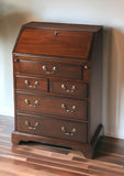 26" Brown Rubberwood Wood Secretary Desk With Five Drawers - Homeroots