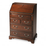 26" Brown Rubberwood Wood Secretary Desk With Five Drawers - Homeroots