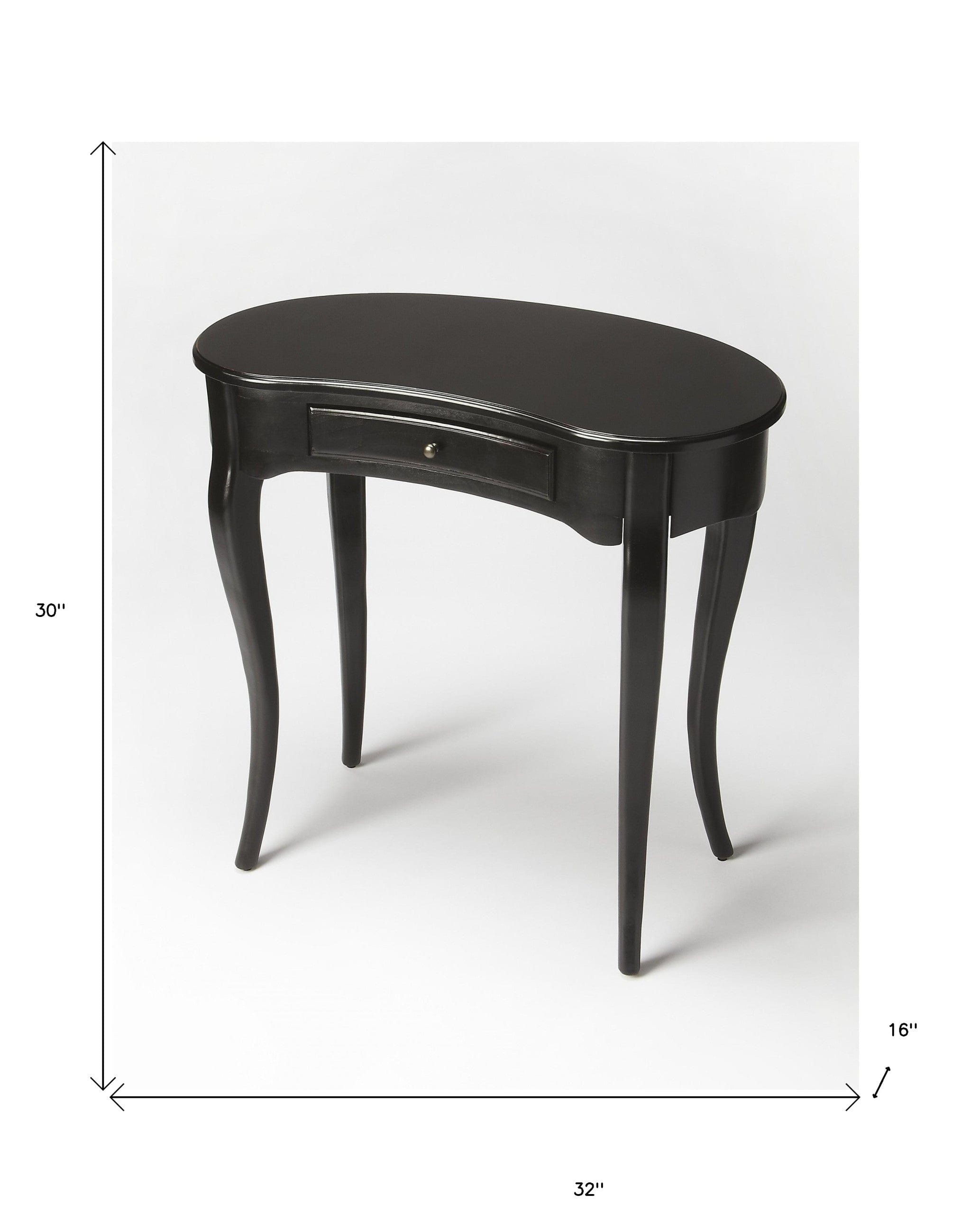 32" Black Solid Manufactured Wood Kidney Writing Desk - Homeroots