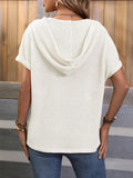 Waffle-Knit Hooded Short Sleeve Top - Trendsi