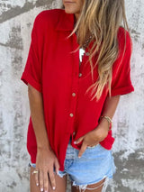 Full Size Collared Neck Half Sleeve Shirt Plus Size - Trendsi - Flyclothing LLC