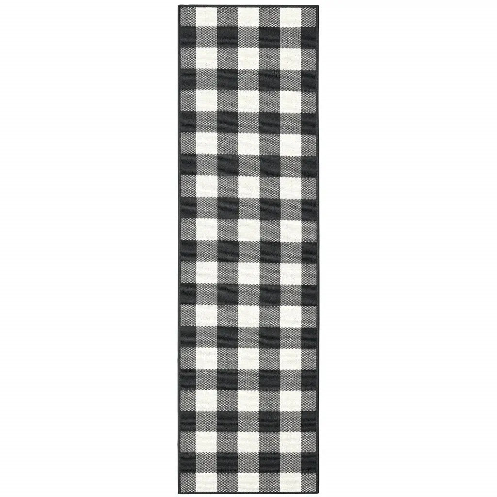 2' X 8' Black and Ivory Indoor Outdoor Area Rug - Homeroots - Flyclothing LLC