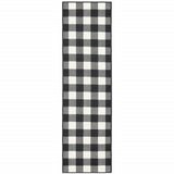 2' X 8' Black and Ivory Indoor Outdoor Area Rug