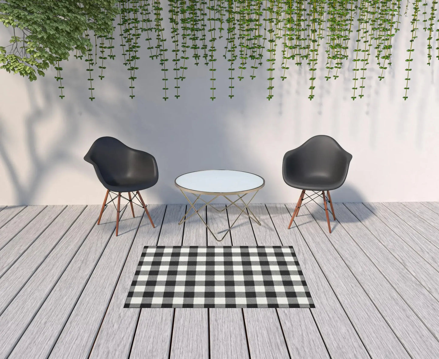 4' X 6' Black and Ivory Indoor Outdoor Area Rug - Homeroots - Flyclothing LLC