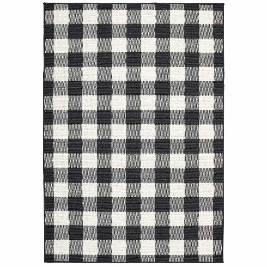 5' X 8' Black and Ivory Indoor Outdoor Area Rug - Homeroots - Flyclothing LLC