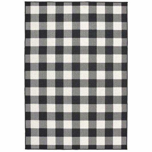 5' X 8' Black and Ivory Indoor Outdoor Area Rug - Homeroots - Flyclothing LLC
