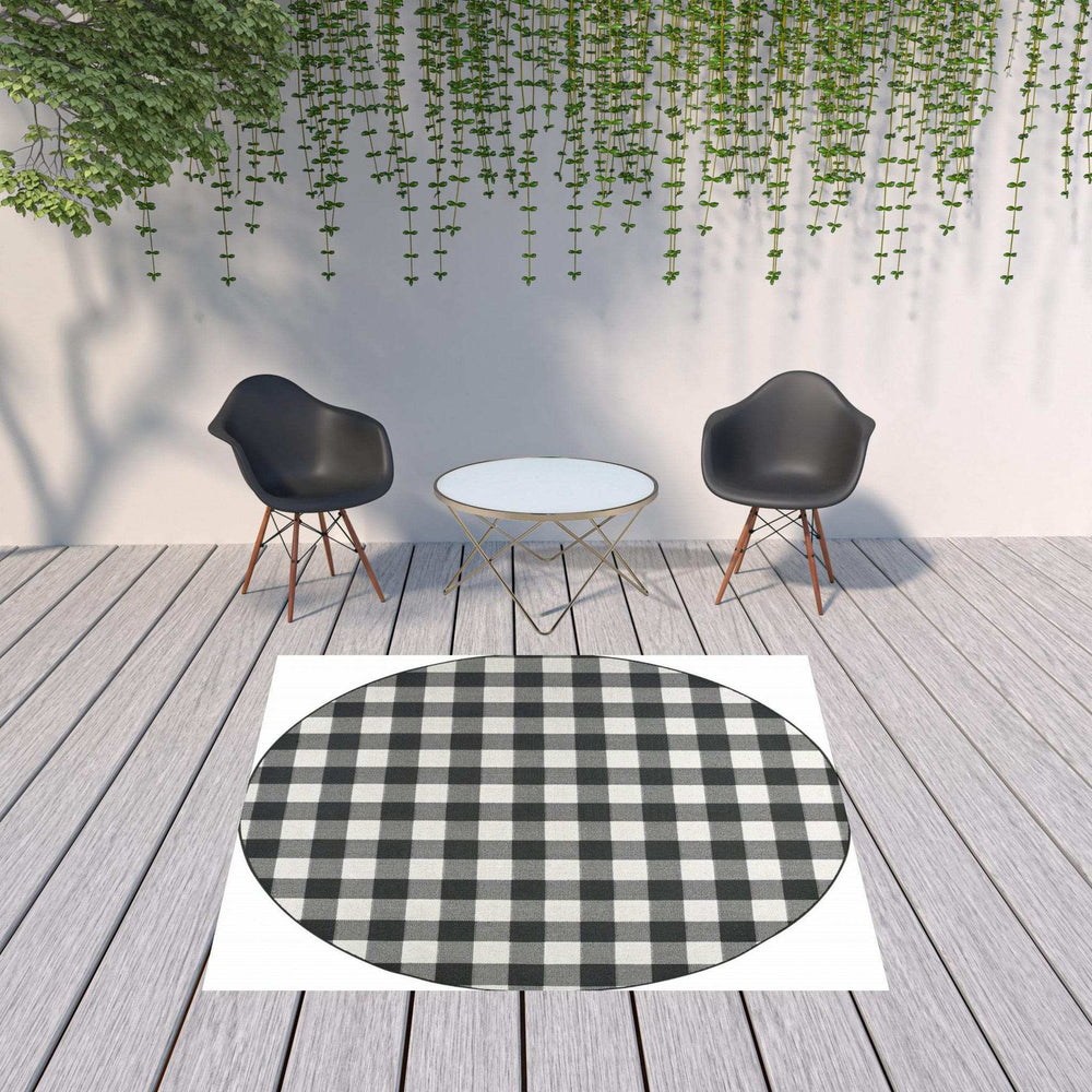 8' X 8' Black and Ivory Indoor Outdoor Area Rug - Homeroots - Flyclothing LLC