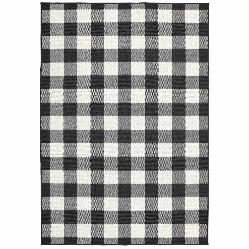 Black and Ivory Indoor Outdoor Area Rug - Homeroots