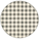8' Round Gray and Ivory Round Gingham Stain Resistant Indoor Outdoor Area Rug - Homeroots