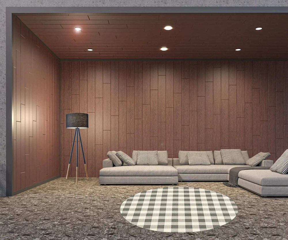 8' Round Gray and Ivory Round Gingham Stain Resistant Indoor Outdoor Area Rug - Homeroots - Flyclothing LLC