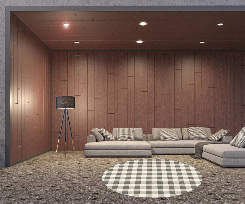 8' Round Gray and Ivory Round Gingham Stain Resistant Indoor Outdoor Area Rug - Homeroots - Flyclothing LLC