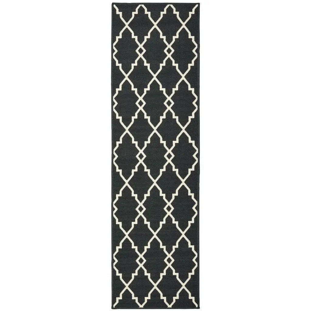 2' X 8' Black and Ivory Indoor Outdoor Area Rug - Homeroots - Flyclothing LLC