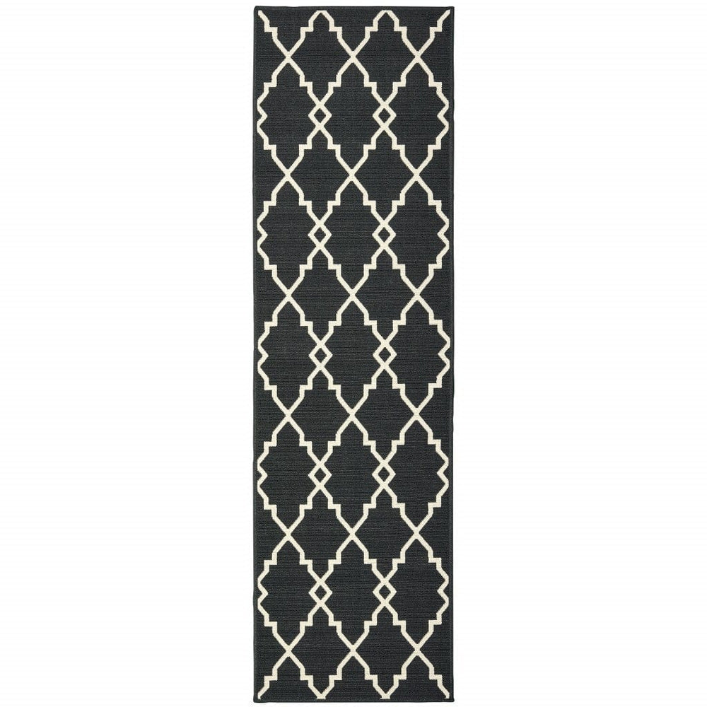 2' X 8' Black and Ivory Indoor Outdoor Area Rug - Homeroots