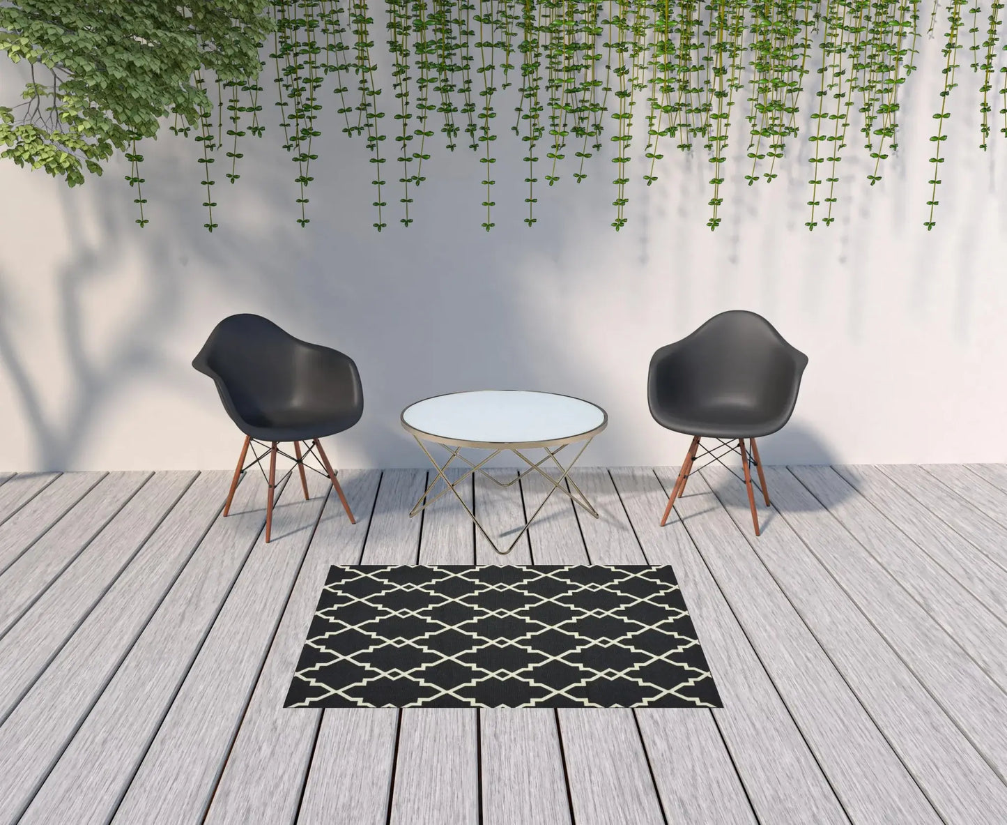 4' X 6' Black and Ivory Indoor Outdoor Area Rug - Homeroots - Flyclothing LLC