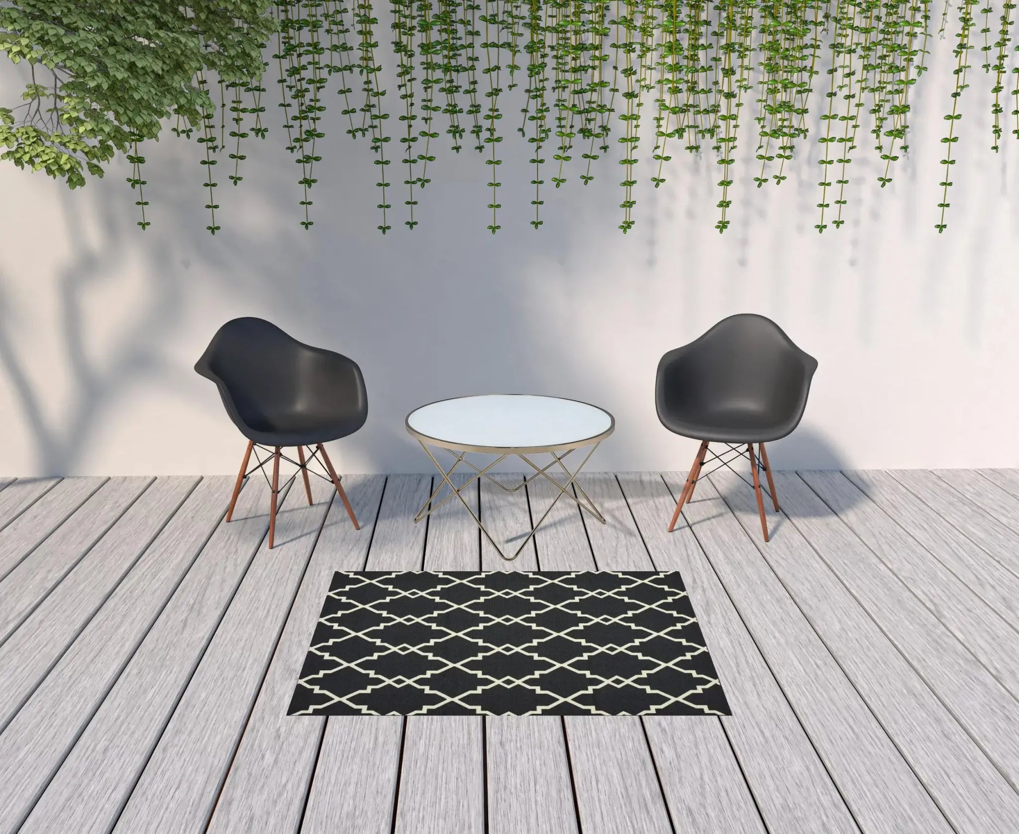 4' X 6' Black and Ivory Indoor Outdoor Area Rug - Homeroots - Flyclothing LLC