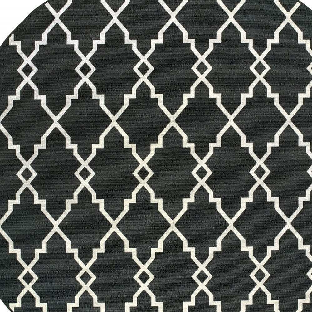 8' X 8' Black and Ivory Indoor Outdoor Area Rug - Homeroots - Flyclothing LLC