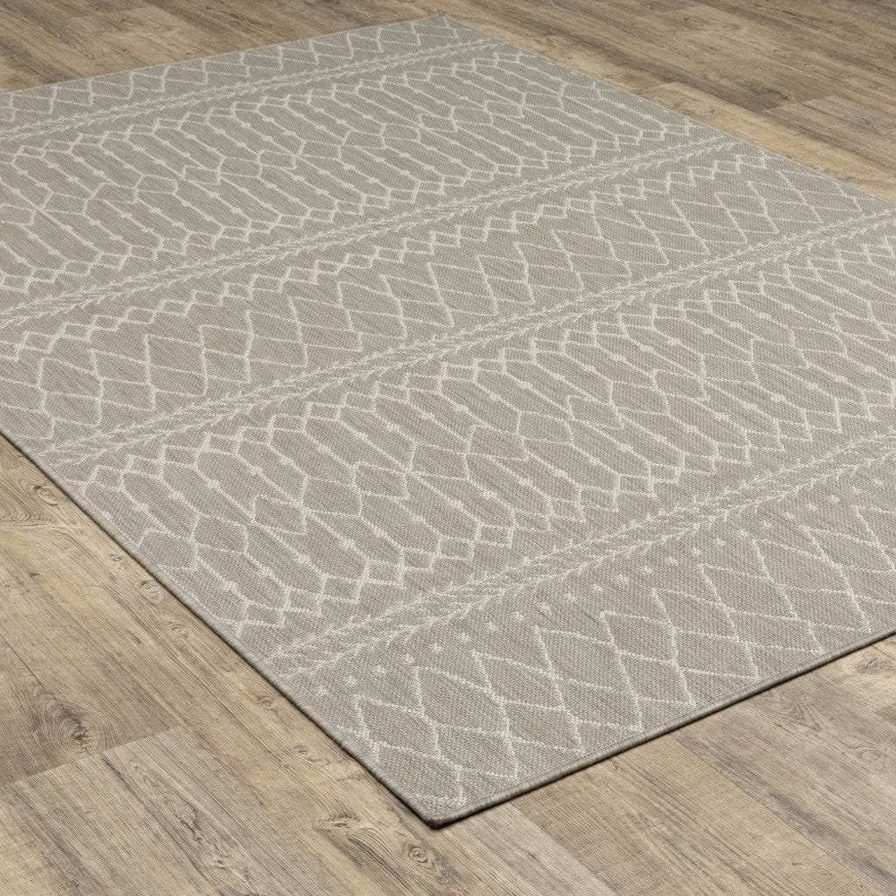10' X 13' Gray and Ivory Indoor Outdoor Area Rug - Homeroots - Flyclothing LLC