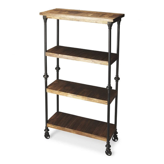 62" Wood Brown Iron Three Tier Standard Bookcase - Homeroots