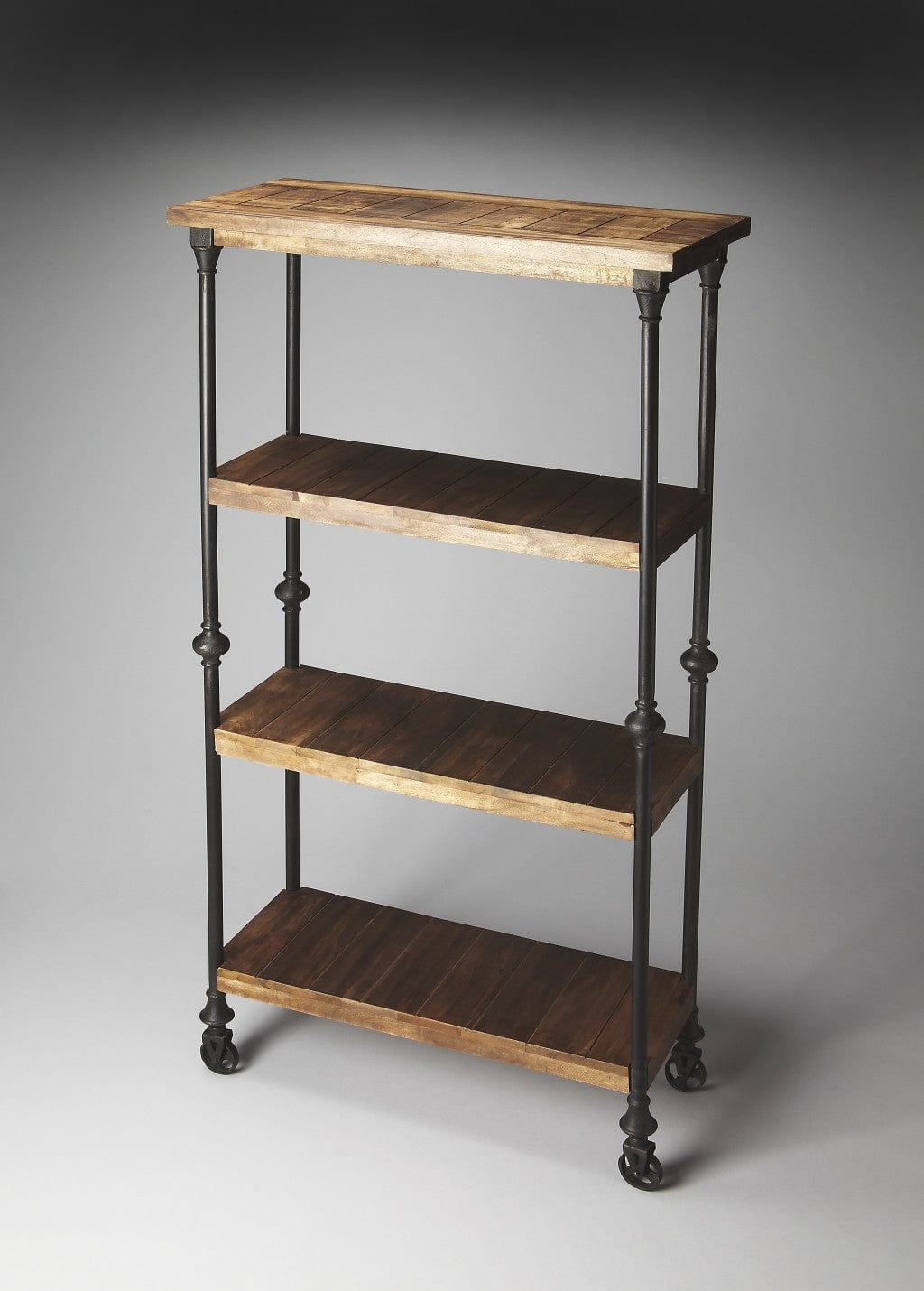 62" Wood Brown Iron Three Tier Standard Bookcase - Homeroots