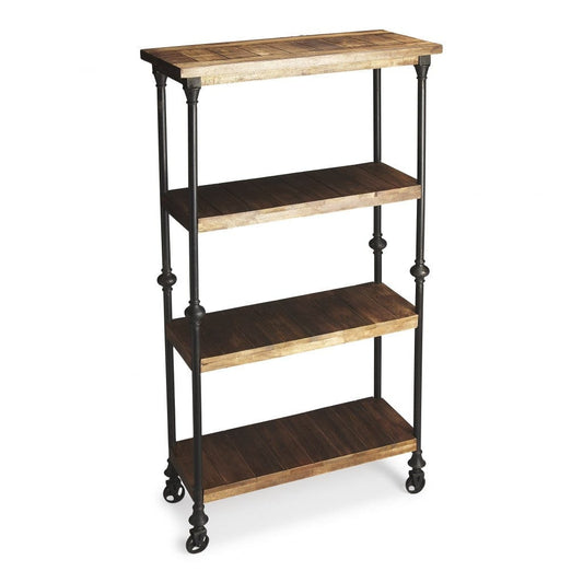 62" Wood Brown Iron Three Tier Standard Bookcase - Homeroots