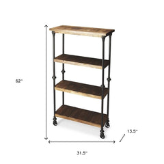62" Wood Brown Iron Three Tier Standard Bookcase - Homeroots