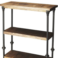 62" Wood Brown Iron Three Tier Standard Bookcase - Homeroots