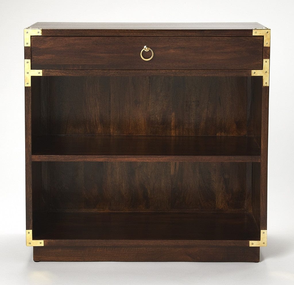 28" Dark Brown Two Tier Standard Bookcase With One Drawer