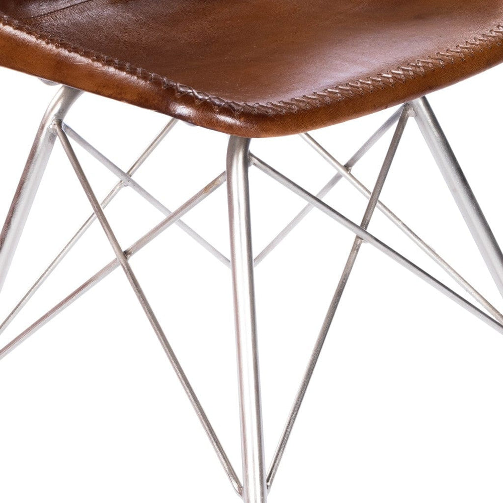 19" Brown And Silver Faux Leather Side Chair - Homeroots - Flyclothing LLC