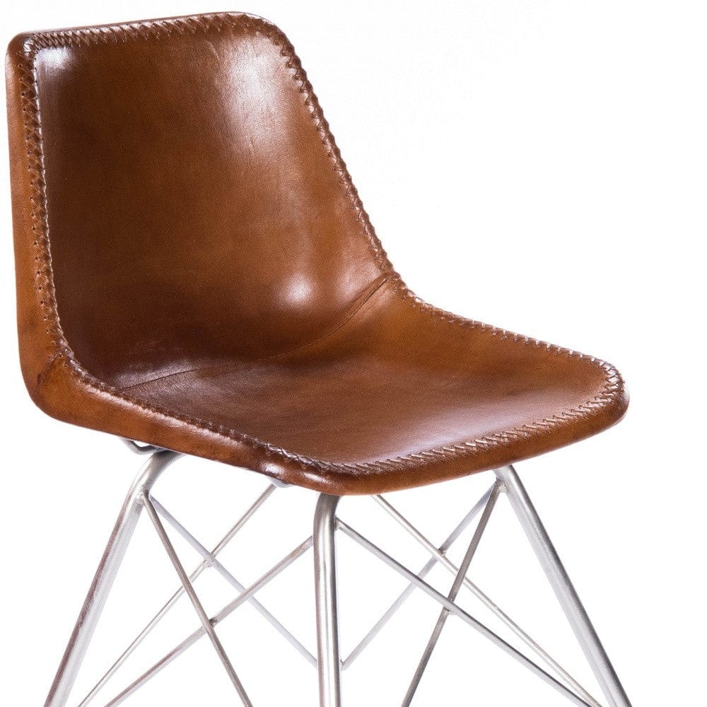 19" Brown And Silver Faux Leather Side Chair - Homeroots - Flyclothing LLC