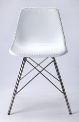 18" White And Silver Faux Leather Side Chair - Homeroots