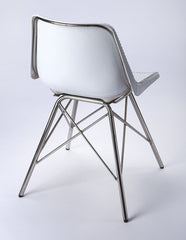 18" White And Silver Faux Leather Side Chair - Homeroots