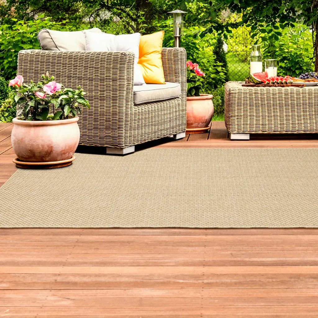 2' X 4' Tan Faux Seagrass Indoor Outdoor Area Rug - Homeroots - Flyclothing LLC