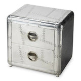 20" Silver Aluminum End Table With Two Drawers - Homeroots
