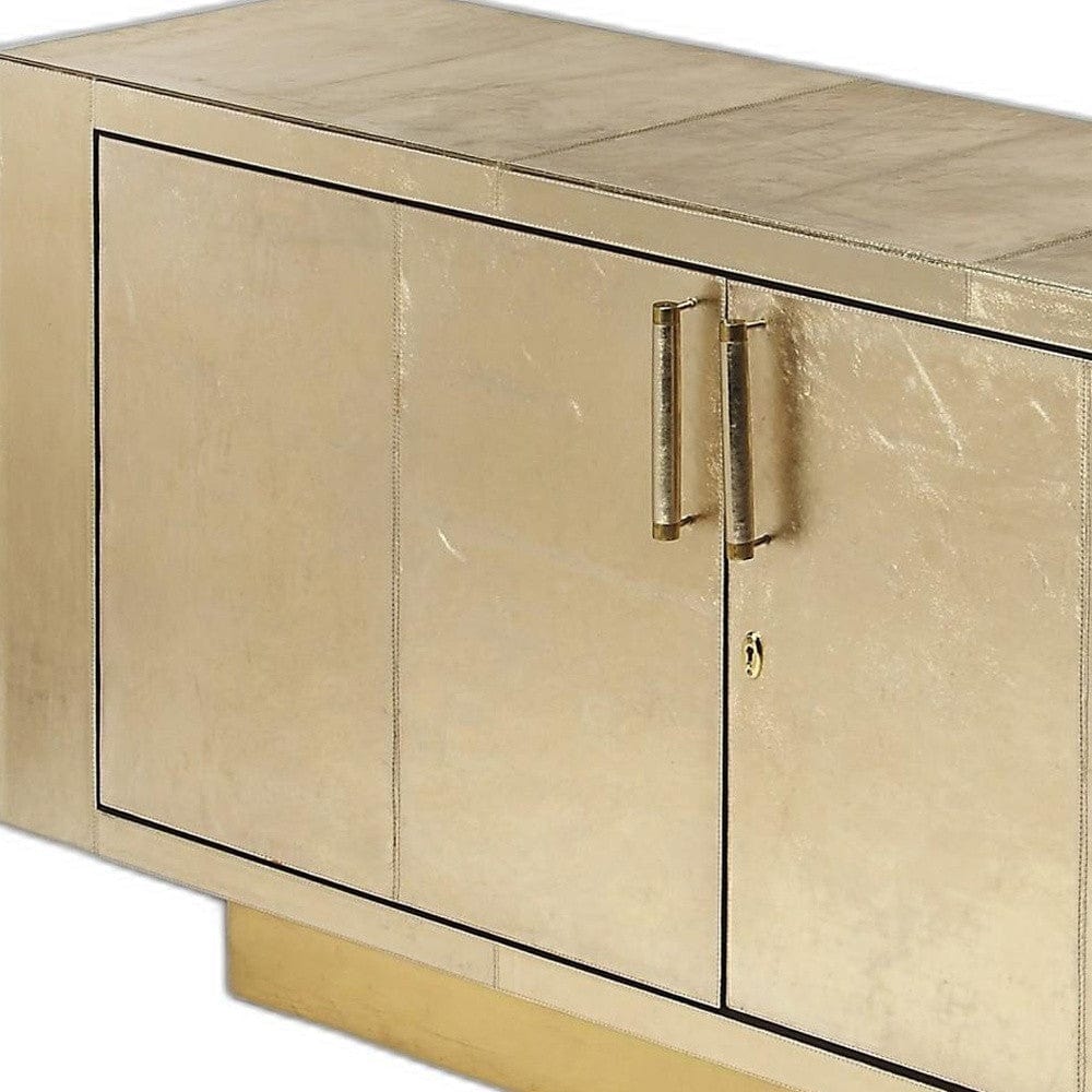 71" Gold Solid Wood Sideboard With Two Doors - Homeroots