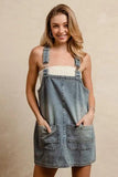 BiBi Washed Adjustable Strap Denim Overall Dress - Trendsi