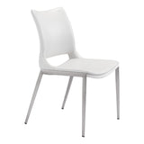 Set of Two White And Silver Upholstered Faux Leather Dining Side Chairs - Homeroots