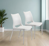 Set of Two White And Silver Upholstered Faux Leather Dining Side Chairs - Homeroots