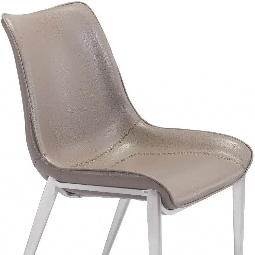 Set of Two Gray And Silver Upholstered Faux Leather Dining Side Chairs - Homeroots - Flyclothing LLC