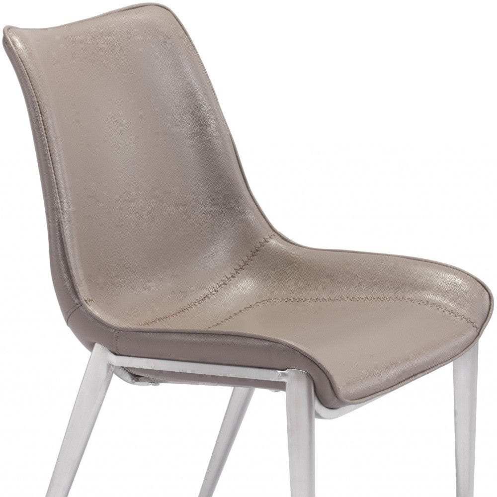 Set of Two Gray And Silver Upholstered Faux Leather Dining Side Chairs - Homeroots - Flyclothing LLC