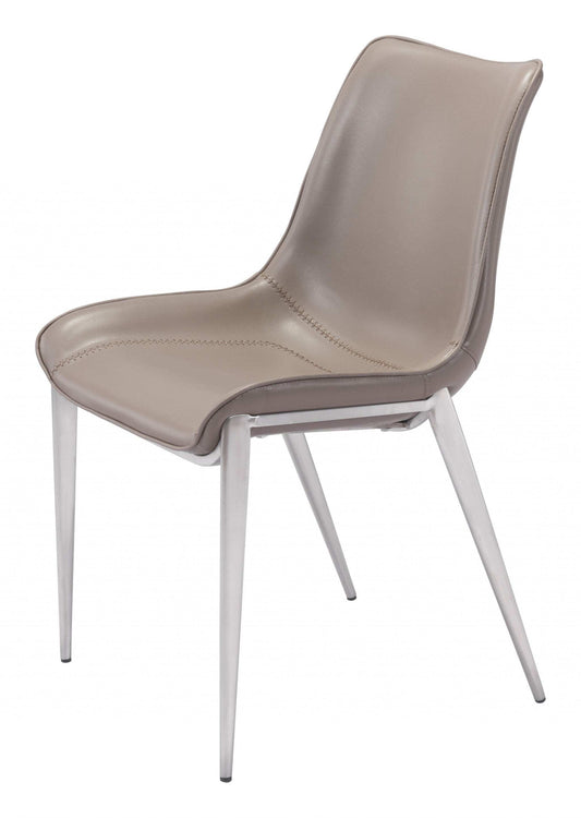 Set of Two Gray And Silver Upholstered Faux Leather Dining Side Chairs - Homeroots - Flyclothing LLC