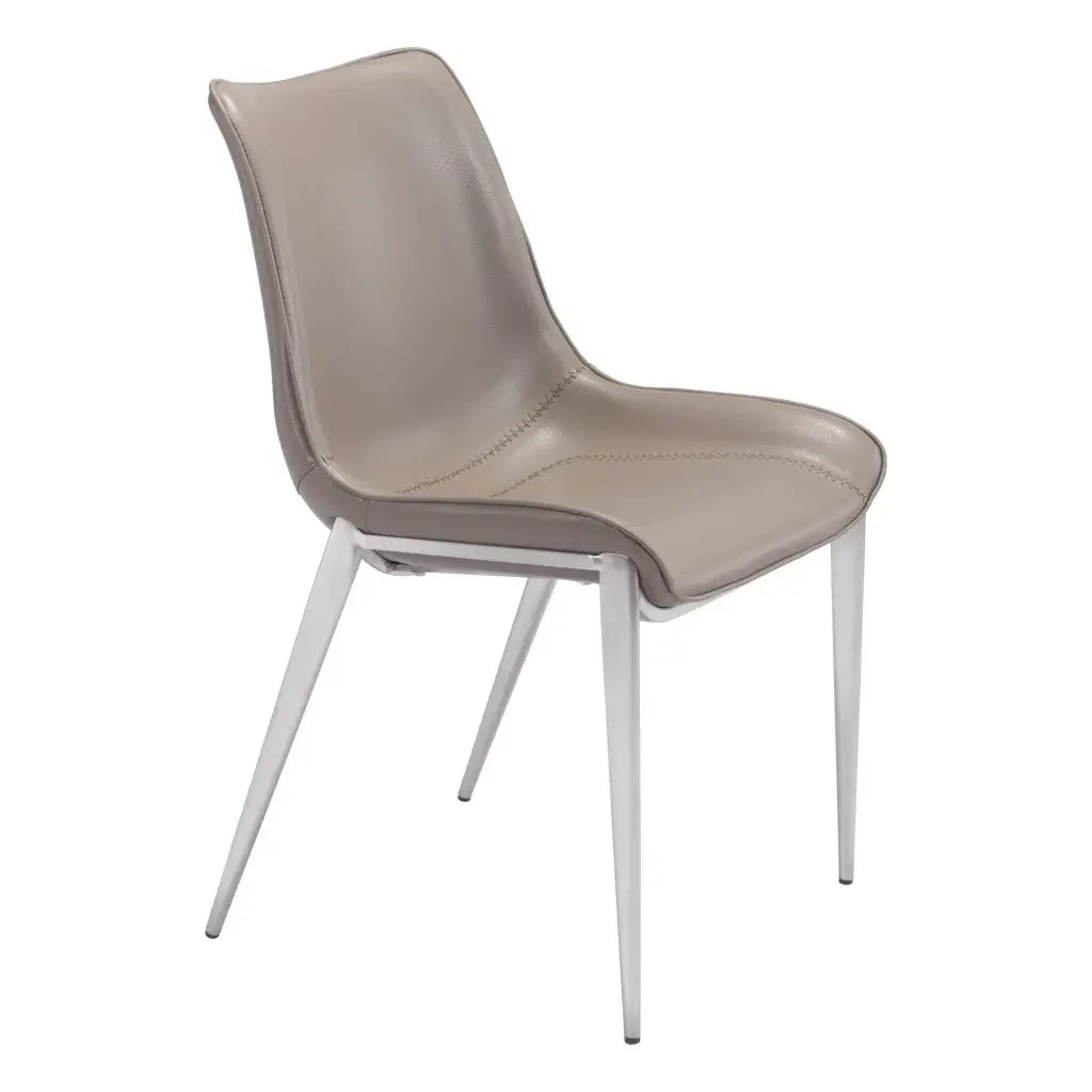 Set of Two Gray And Silver Upholstered Faux Leather Dining Side Chairs - Homeroots - Flyclothing LLC