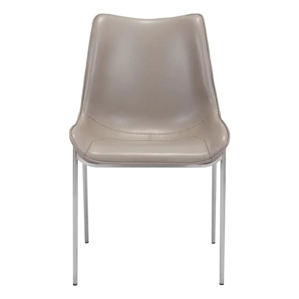 Set of Two Gray And Silver Upholstered Faux Leather Dining Side Chairs - Homeroots - Flyclothing LLC