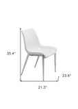 Set of Two White And Silver Upholstered Faux Leather Open Back Dining Side Chairs - Homeroots