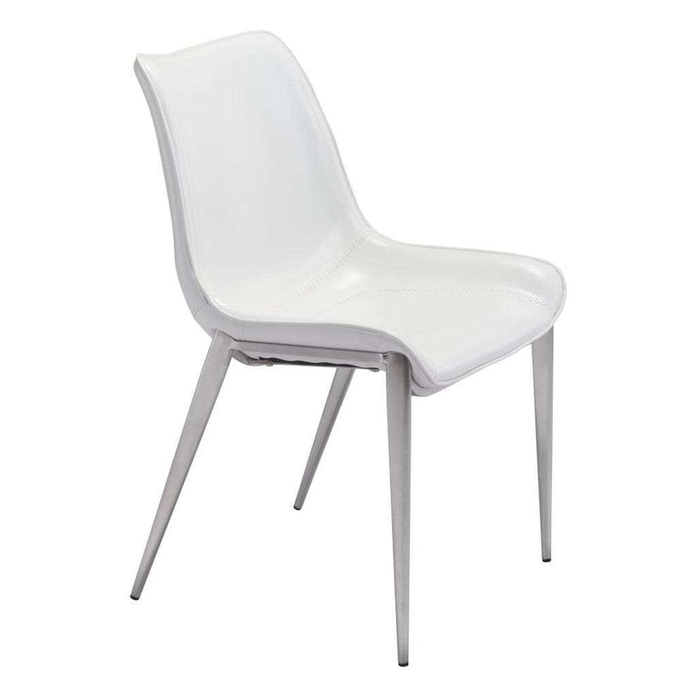 Set of Two White And Silver Upholstered Faux Leather Open Back Dining Side Chairs - Homeroots - Flyclothing LLC