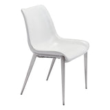Set of Two White And Silver Upholstered Faux Leather Open Back Dining Side Chairs - Homeroots