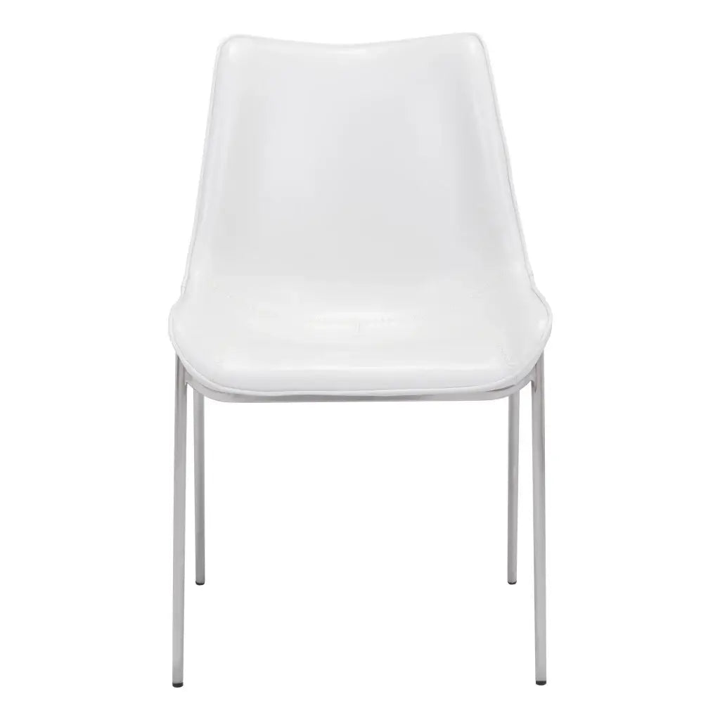 Set of Two White And Silver Upholstered Faux Leather Open Back Dining Side Chairs - Homeroots - Flyclothing LLC