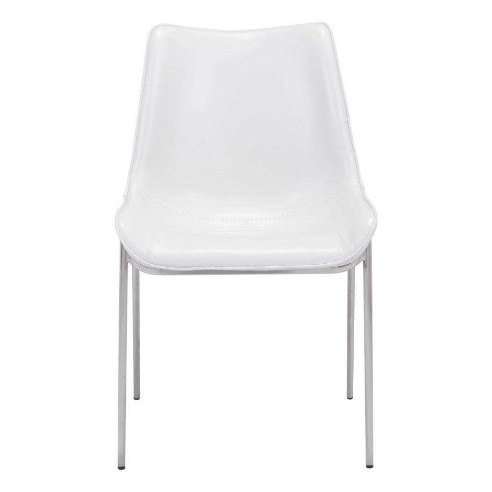 Set of Two White And Silver Upholstered Faux Leather Open Back Dining Side Chairs - Homeroots - Flyclothing LLC