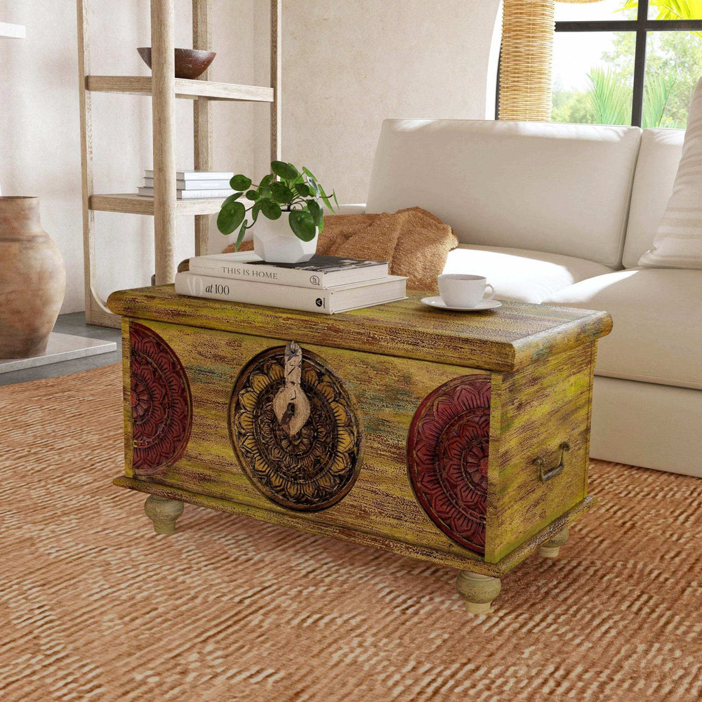 Mesa Carved Wooden Trunk Coffee Table - Homeroots - Flyclothing LLC