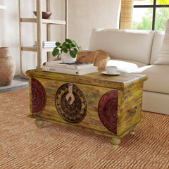 Mesa Carved Wooden Trunk Coffee Table - Homeroots